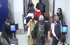 Em vídeos de vigilância, o Stowway de vôo de Nova York a Perris está voltando para os agentes do passado do passado