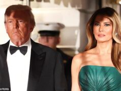 O gesto sutil de Melania para o príncipe saudita enquanto ela atordoa em um vestido verde sem alças após a extraordinária defesa de Trump no Salão Oval gerou indignação