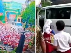 Vítima de carro que transportava MBG colidindo com multidão de estudantes no SDN Kalibaru 01 ainda sendo cuidado por 5 pessoas! 1 Recebeu tratamento intensivo