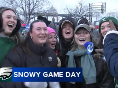 Fãs enfrentam condições de neve na porta traseira dos Eagles