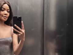 Gabrielle Union fica sem sutiã sob um vestido de cristal na véspera de Ano Novo